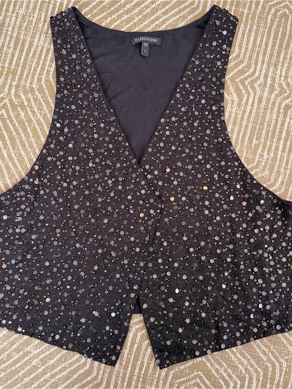 Eileen Fisher Silk Sequin Beaded Vest Top Black Size Large